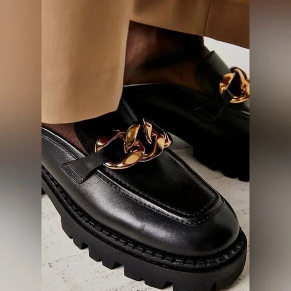 Free People Lyra Link Leather Loafer Mules Lug Sole Size EU 36.5/US 6 - Picture 3 of 12